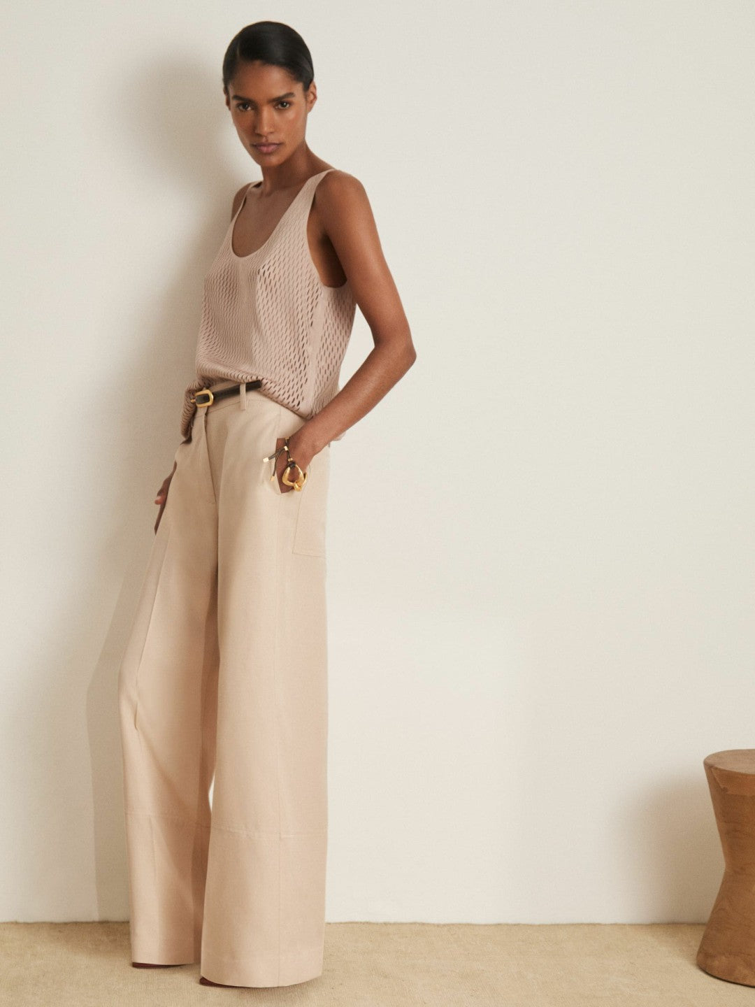Reiss | Atelier Laser-Cut Vest Top in Taupe
