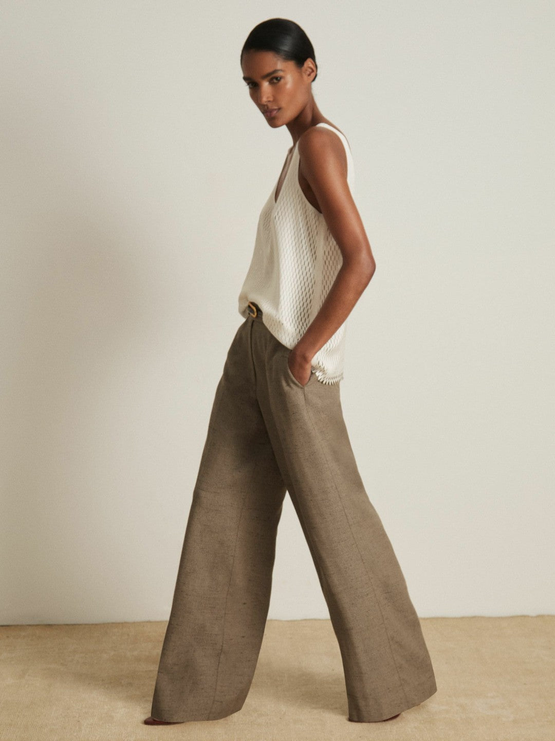 Reiss | Atelier Laser-Cut Vest Top in Cream