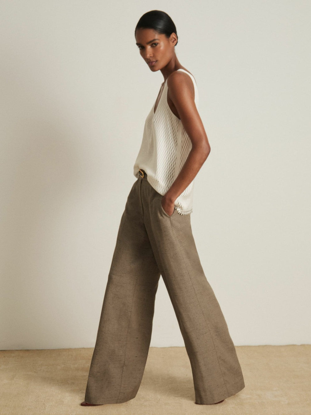 Reiss | Atelier Laser-Cut Vest Top in Cream
