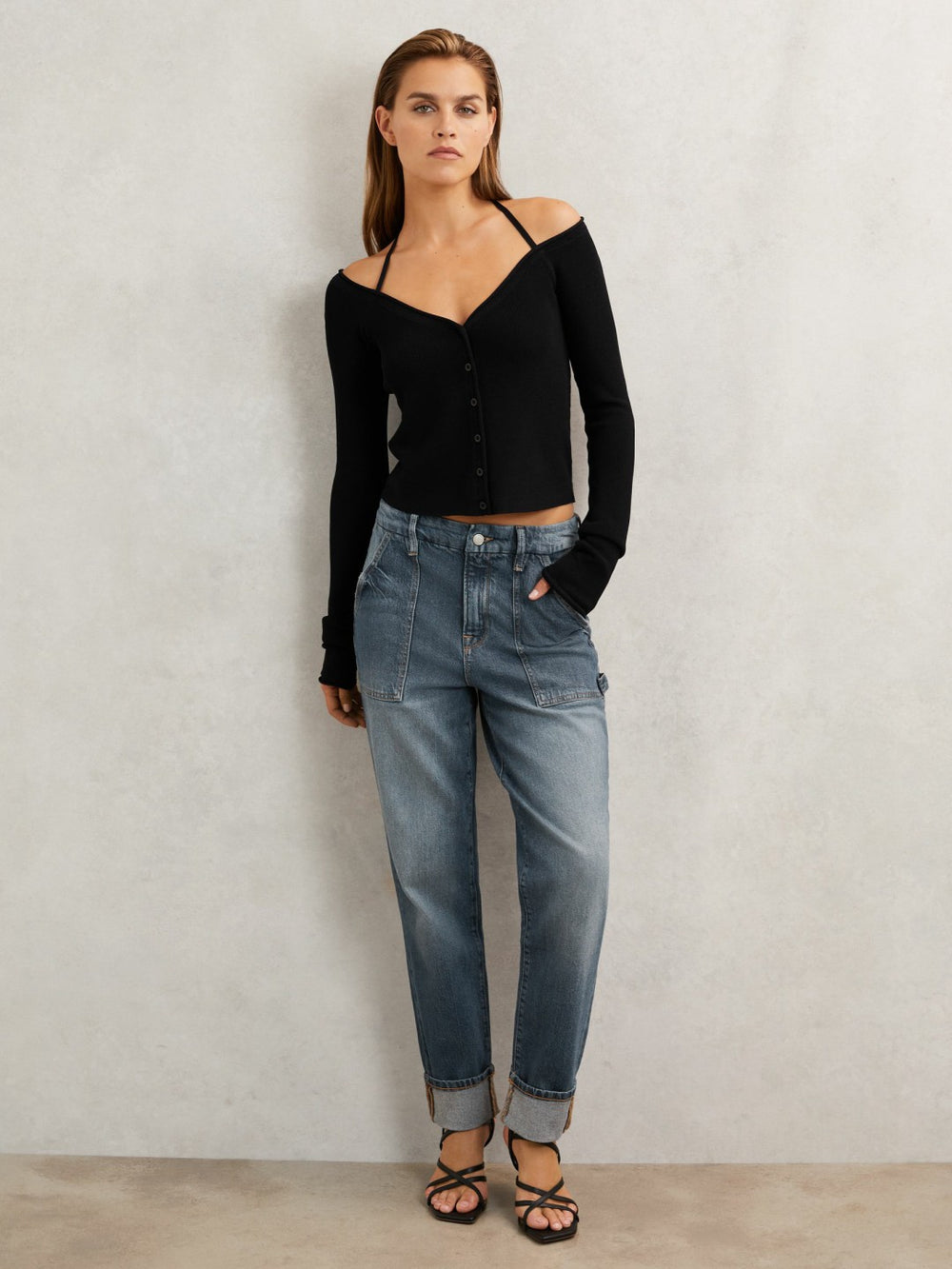 Reiss | Good American Cuffed Straight-Leg Jeans in Indigo