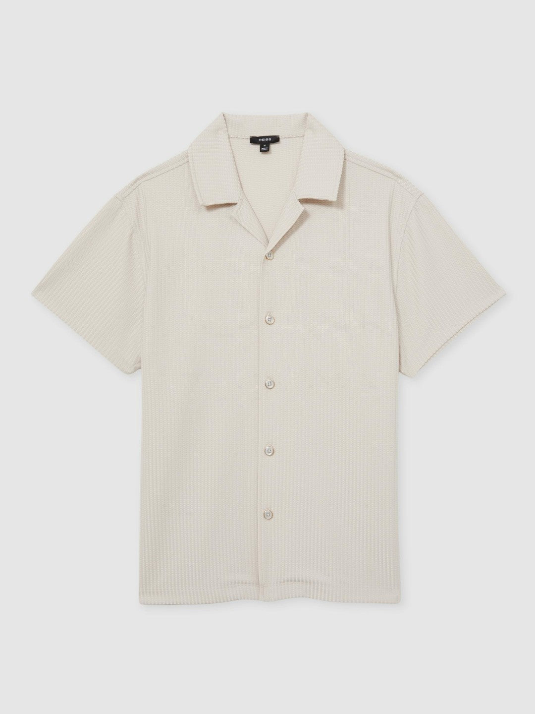 Reiss | Textured-Knit Cuban-Collar Shirt in Champagne