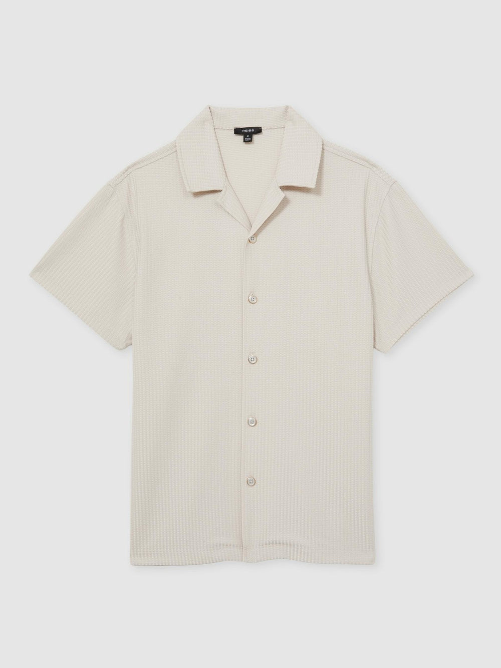 Reiss | Textured-Knit Cuban-Collar Shirt in Champagne