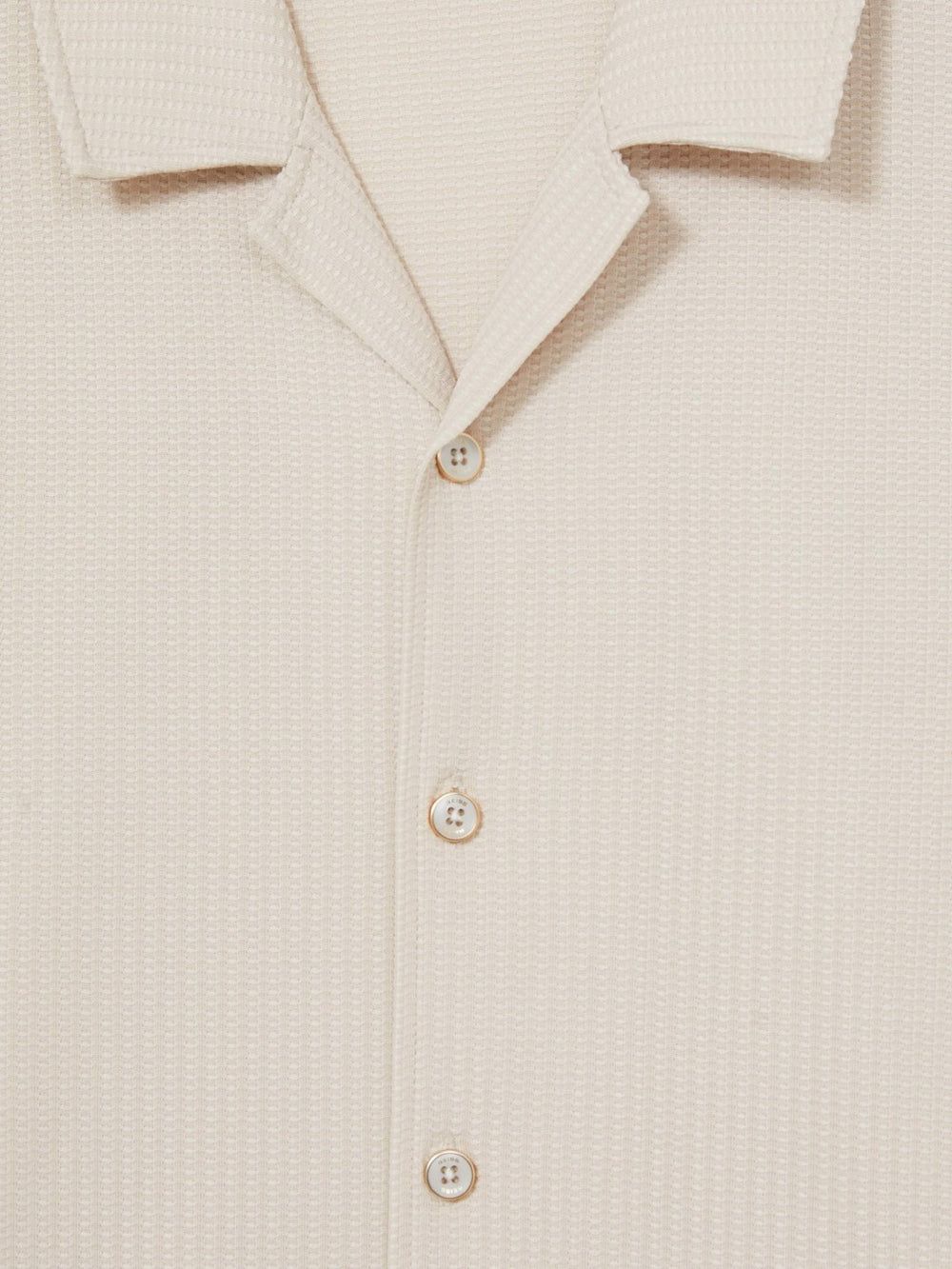 Reiss | Textured-Knit Cuban-Collar Shirt in Champagne