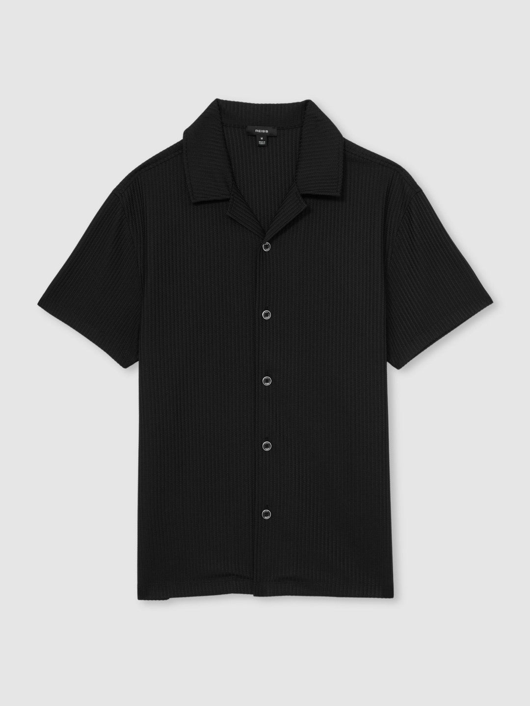 Reiss | Textured-Knit Cuban-Collar Shirt in Black