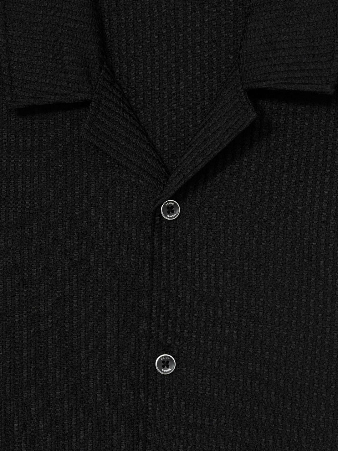 Reiss | Textured-Knit Cuban-Collar Shirt in Black