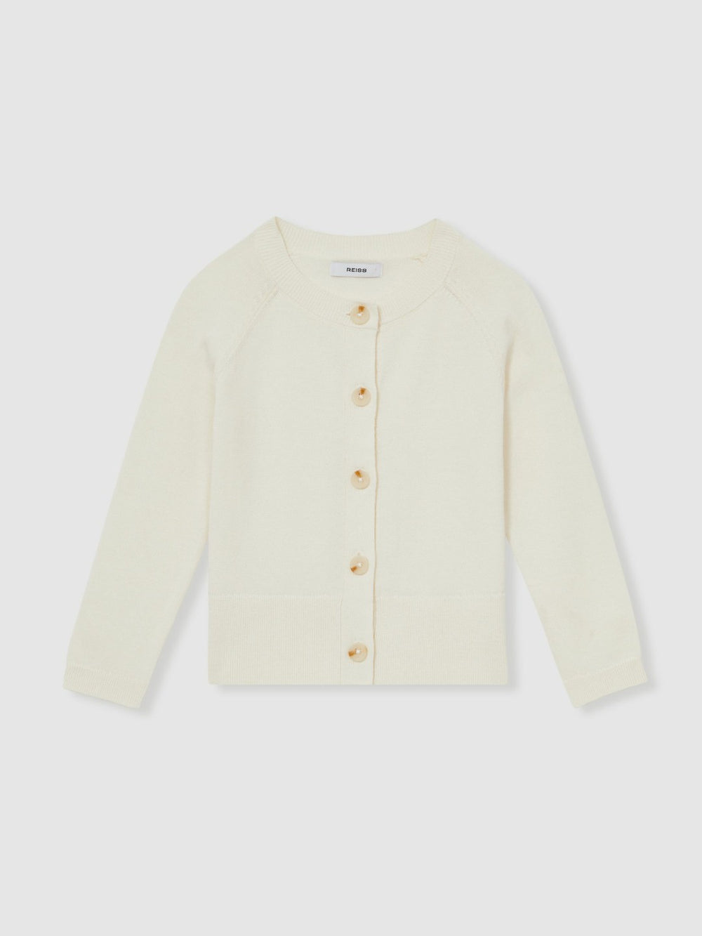 Reiss | 13-14 yrs Cotton Crew-Neck Cardigan in Ivory