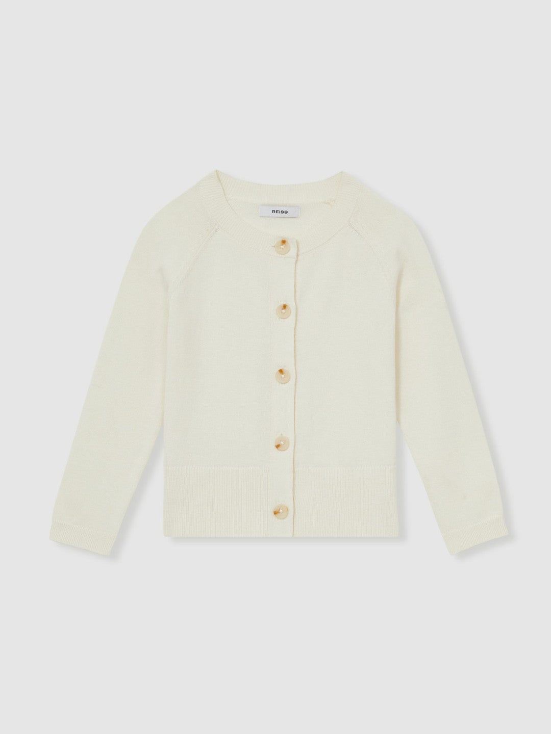 Reiss | 13-14 yrs Cotton Crew-Neck Cardigan in Ivory