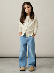 Reiss | 13-14 yrs Cotton Crew-Neck Cardigan in Ivory