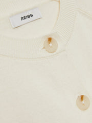 Reiss | 13-14 yrs Cotton Crew-Neck Cardigan in Ivory