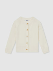 Reiss | 9-13 yrs Cotton Crew-Neck Cardigan in Ivory