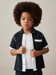 Reiss | 9-13 yrs Velour Colour-Block Shirt in Blue Multi