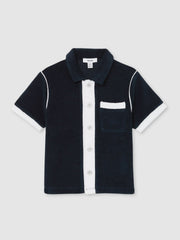 Reiss | 9-13 yrs Velour Colour-Block Shirt in Blue Multi