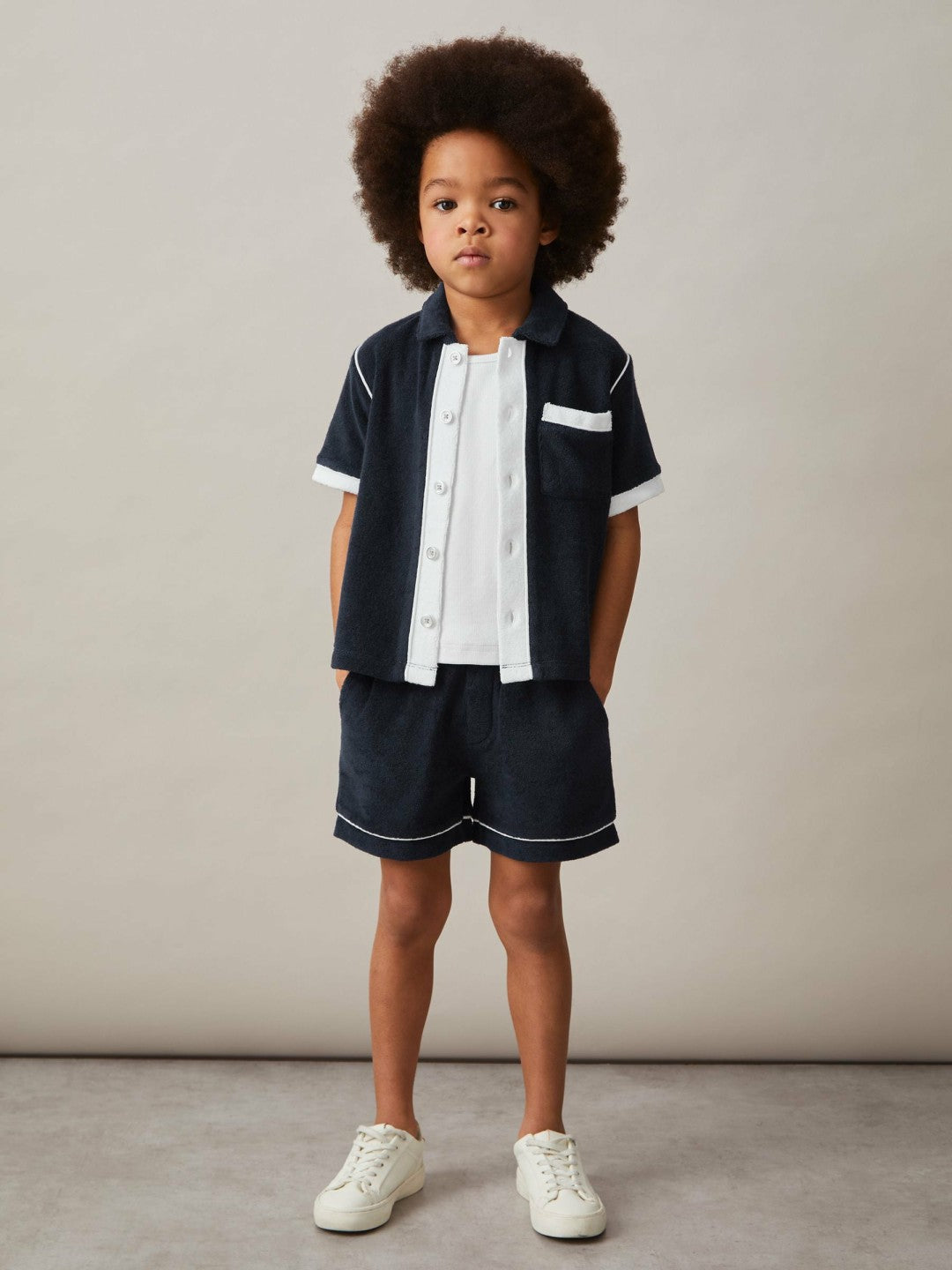 Reiss | 9-13 yrs Velour Colour-Block Shirt in Blue Multi