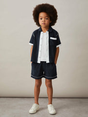 Reiss | 9-13 yrs Velour Colour-Block Shirt in Blue Multi