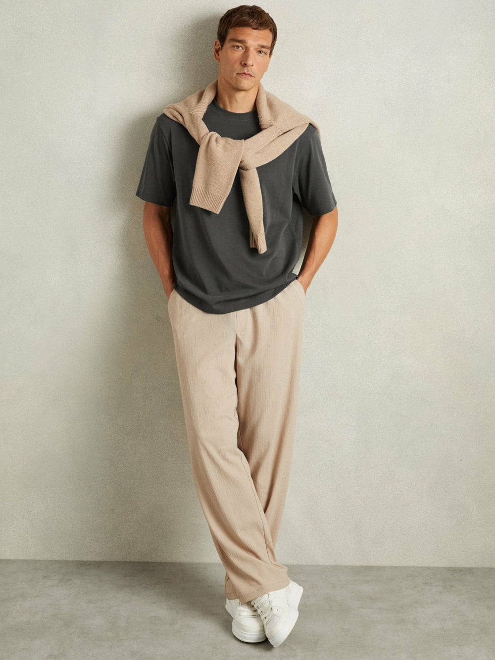 Reiss | Cotton Garment-Dyed Oversized T-Shirt in Washed Black