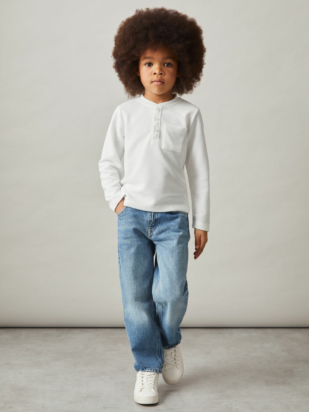 Reiss | 9-13 yrs Cotton-Blend Waffle Henley T-Shirt in White