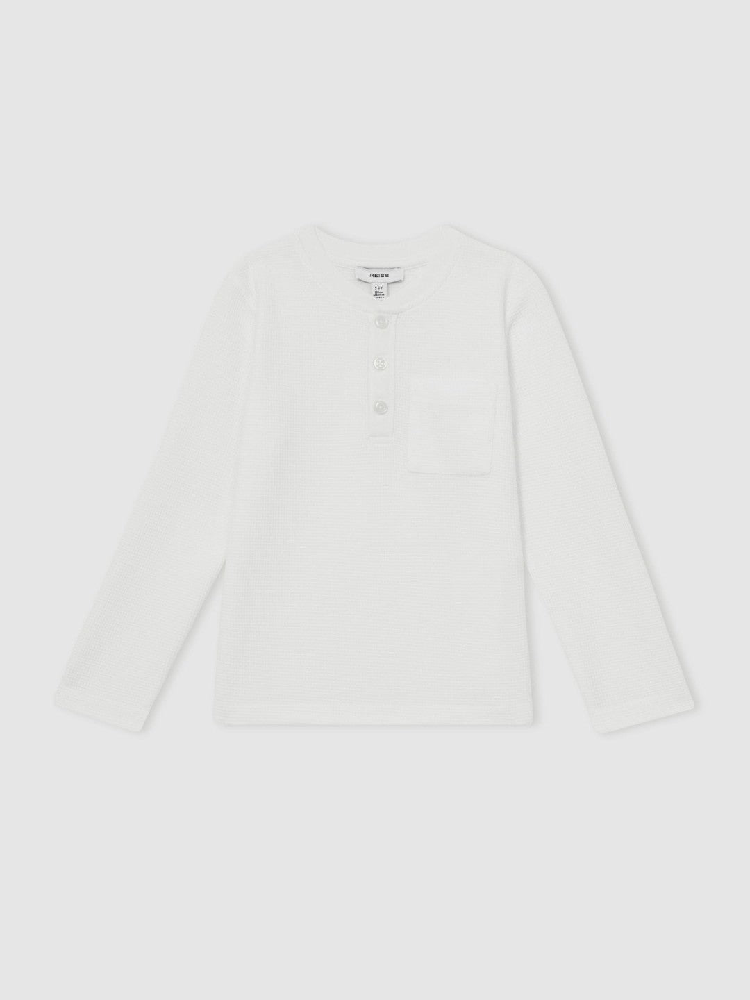 Reiss | 9-13 yrs Cotton-Blend Waffle Henley T-Shirt in White