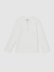 Reiss | 9-13 yrs Cotton-Blend Waffle Henley T-Shirt in White