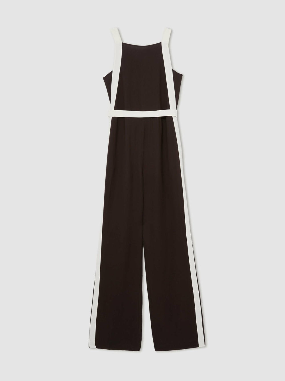 Reiss | Colourblock Wide Leg Belted Jumpsuit in Chocolate/Cream