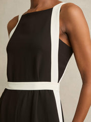 Reiss | Colourblock Wide Leg Belted Jumpsuit in Chocolate/Cream
