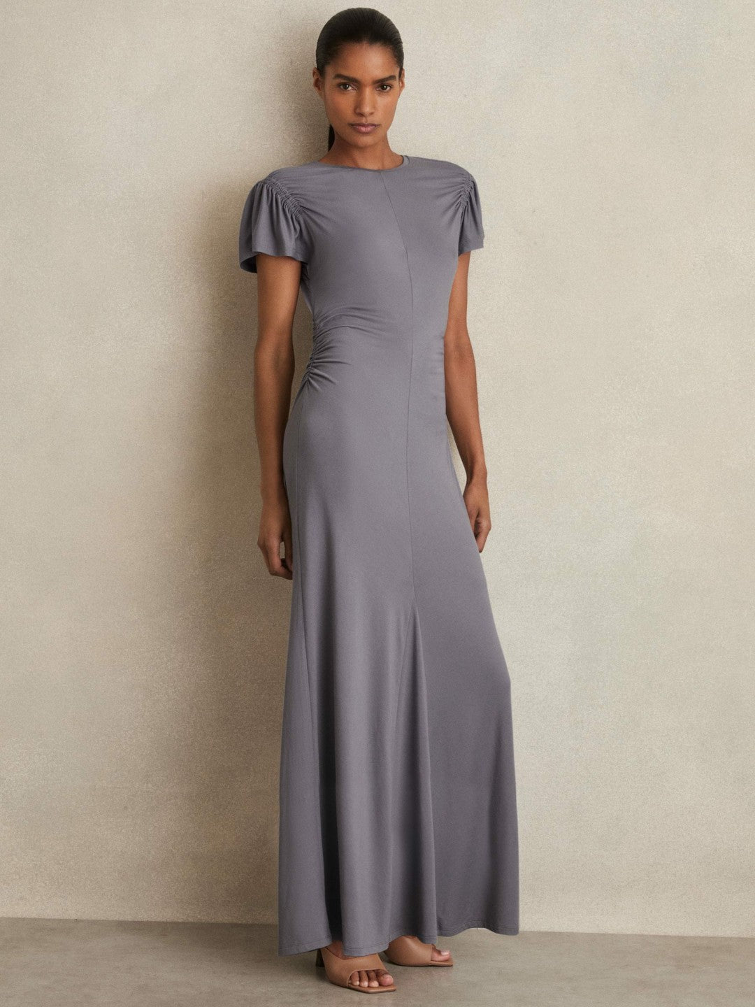 Reiss | Modal Blend Ruched Jersey Dress in Grey