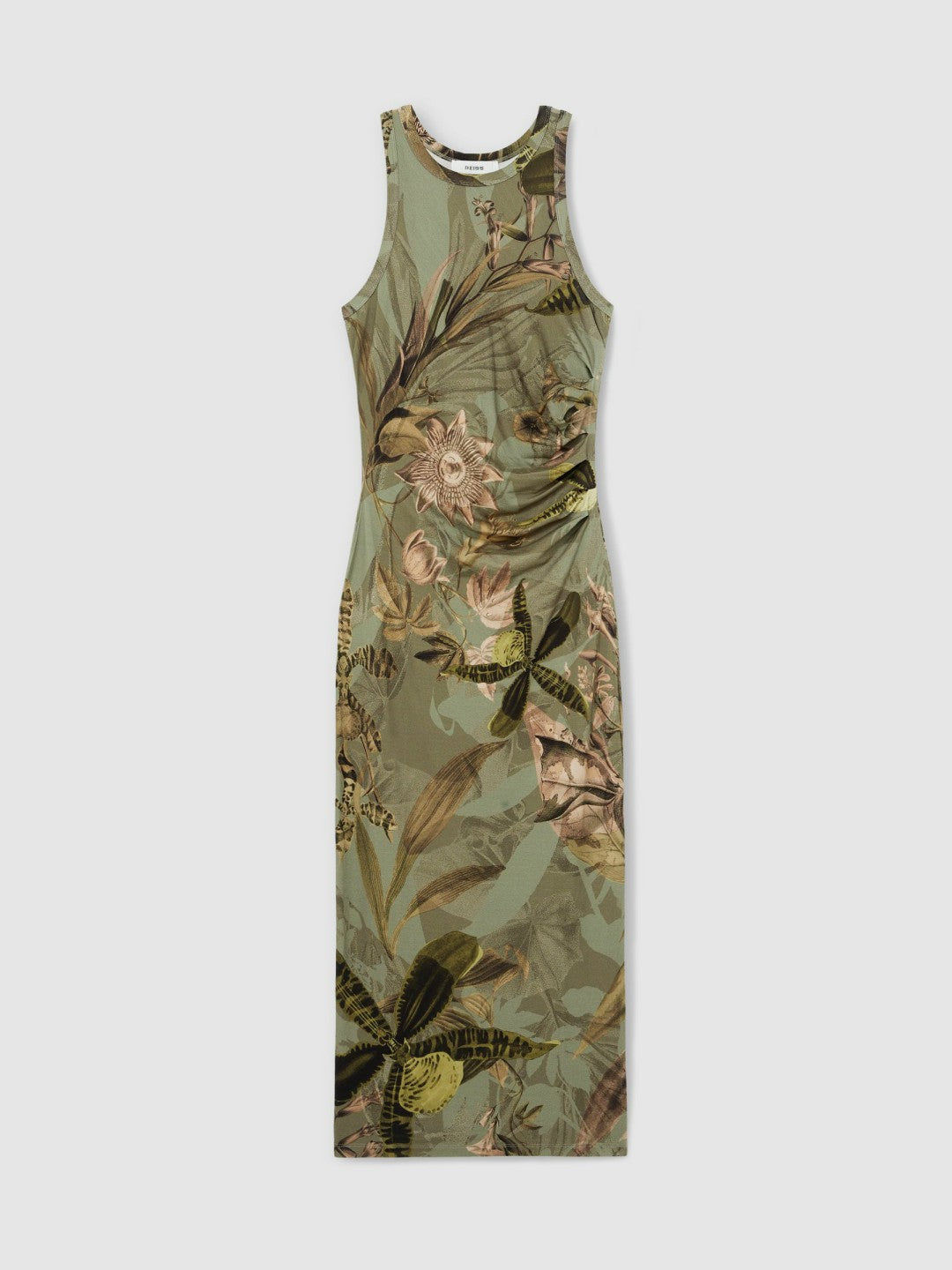 Reiss | | NYBG Floral Ruched Jersey Dress in Khaki