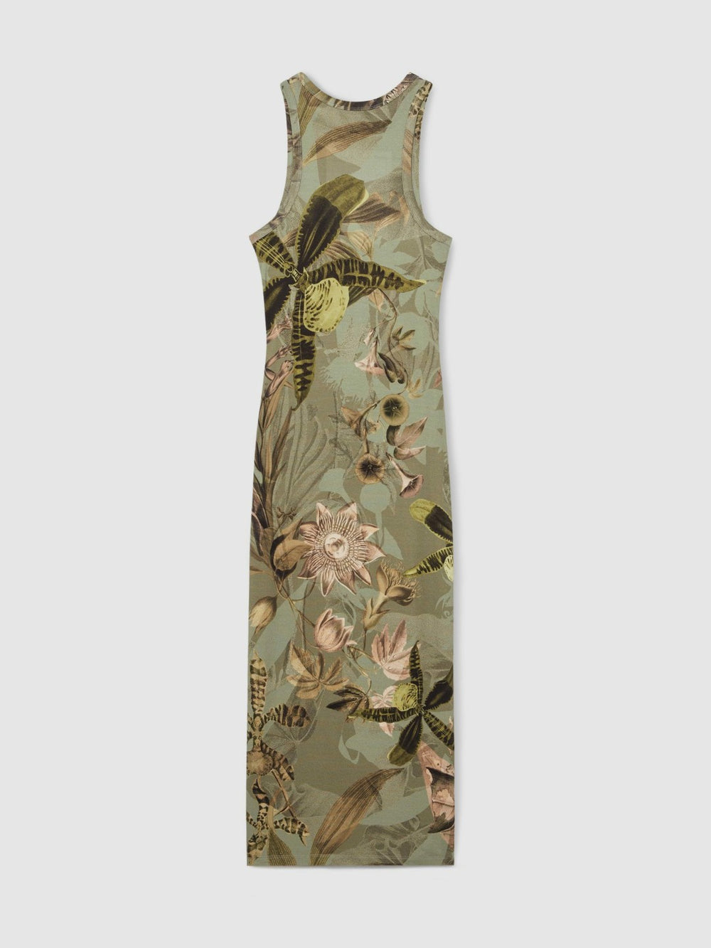 Reiss | | NYBG Floral Ruched Jersey Dress in Khaki