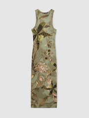 Reiss | | NYBG Floral Ruched Jersey Dress in Khaki