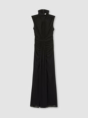 Reiss | Sheer Ruched Maxi Dress in Black