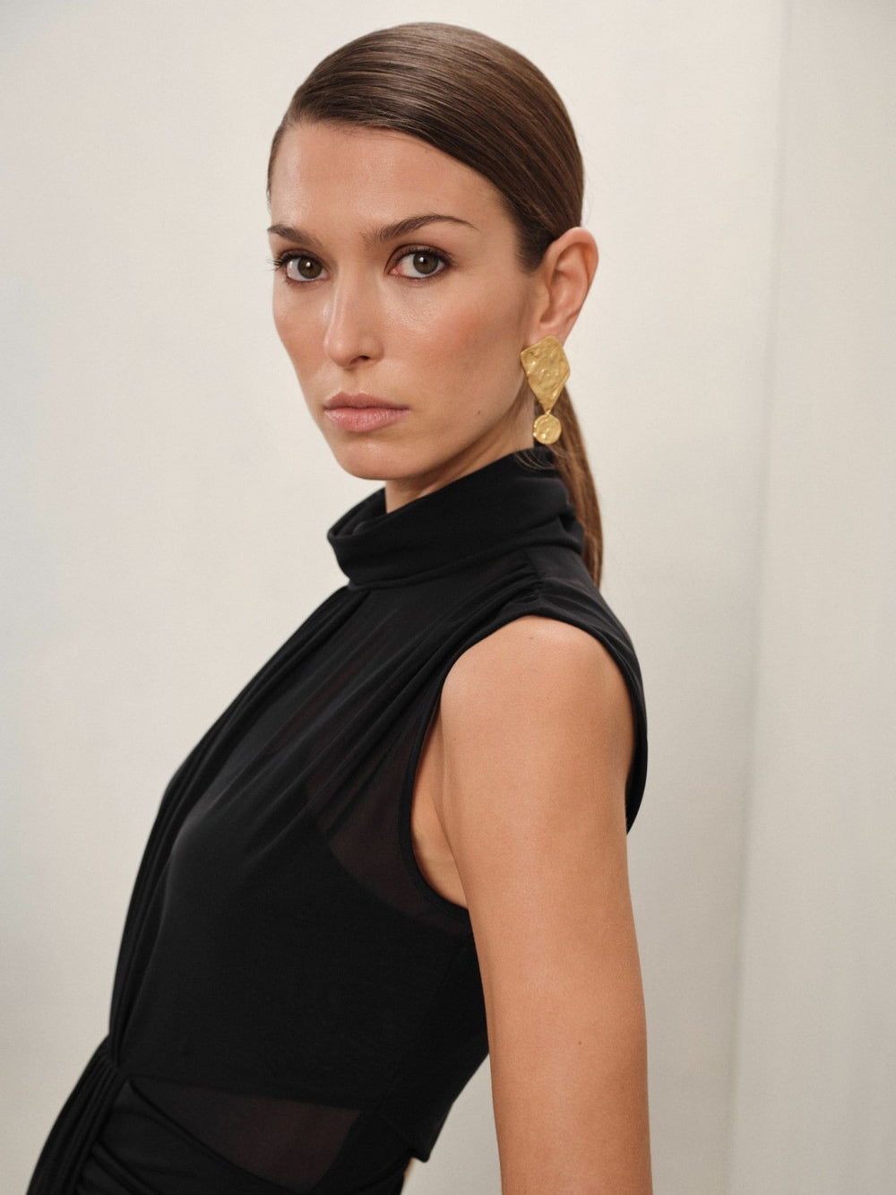 Reiss | Sheer Ruched Maxi Dress in Black