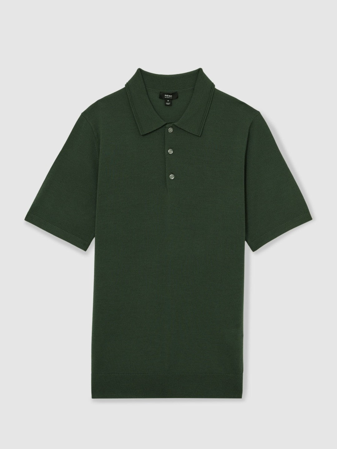 Reiss | Merino Wool Short-Sleeve Polo Shirt in Kale Green