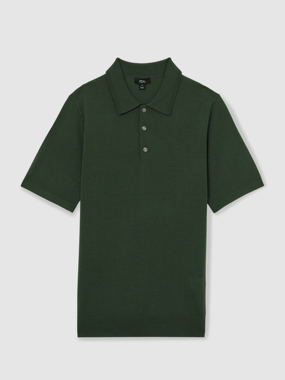 Reiss | Merino Wool Short-Sleeve Polo Shirt in Kale Green
