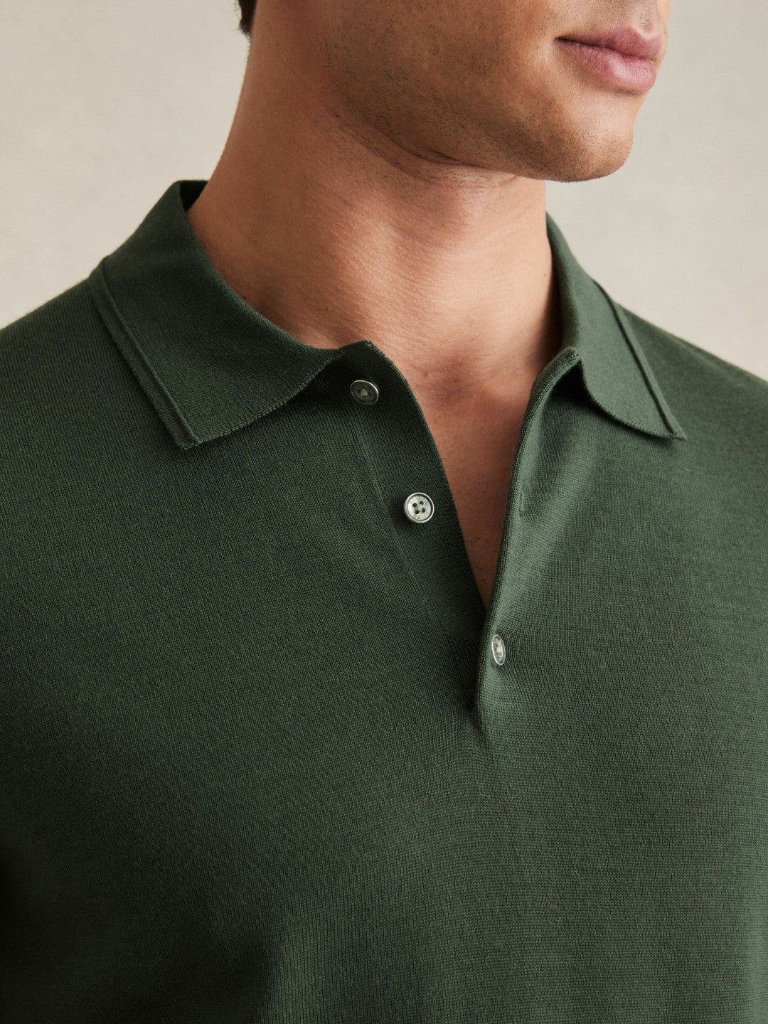 Reiss | Merino Wool Short-Sleeve Polo Shirt in Kale Green