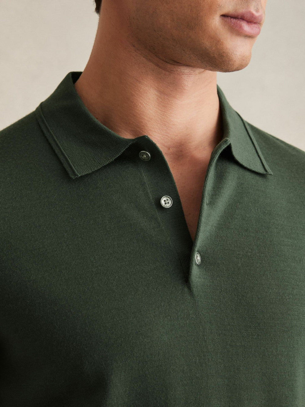 Reiss | Merino Wool Short-Sleeve Polo Shirt in Kale Green