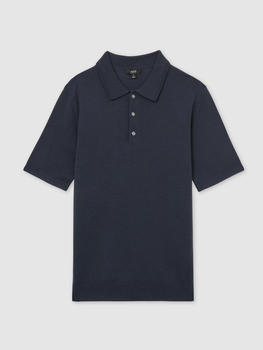 Reiss | Merino Wool Short-Sleeve Polo Shirt in Midnight Navy