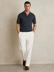 Reiss | Merino Wool Short-Sleeve Polo Shirt in Midnight Navy