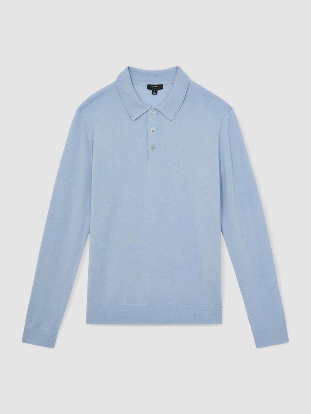 Reiss | Merino Wool Long-Sleeve Polo Shirt in Soft Blue