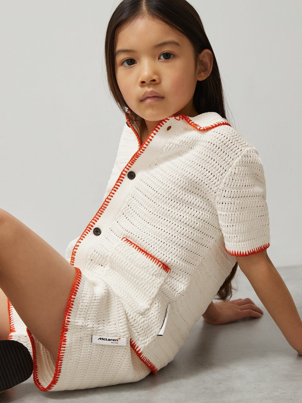 Reiss | 13-14 yrs McLaren F1 Team Crochet Shorts in Off White/Orange