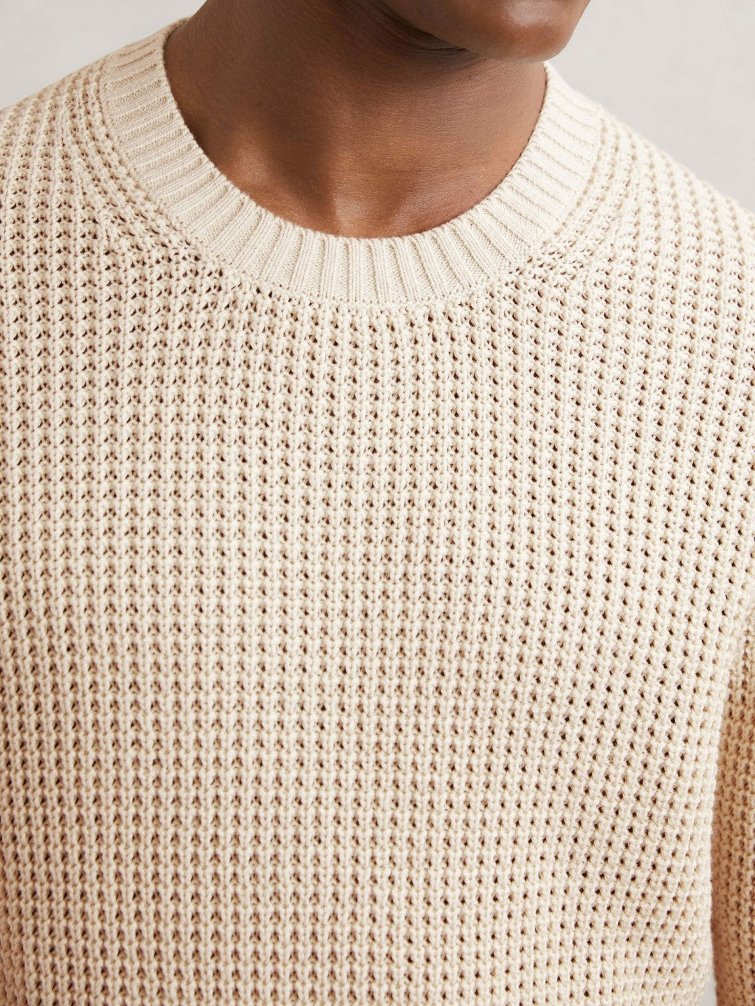 Reiss | Paige Cotton Waffle-Knit Sweater in Natural