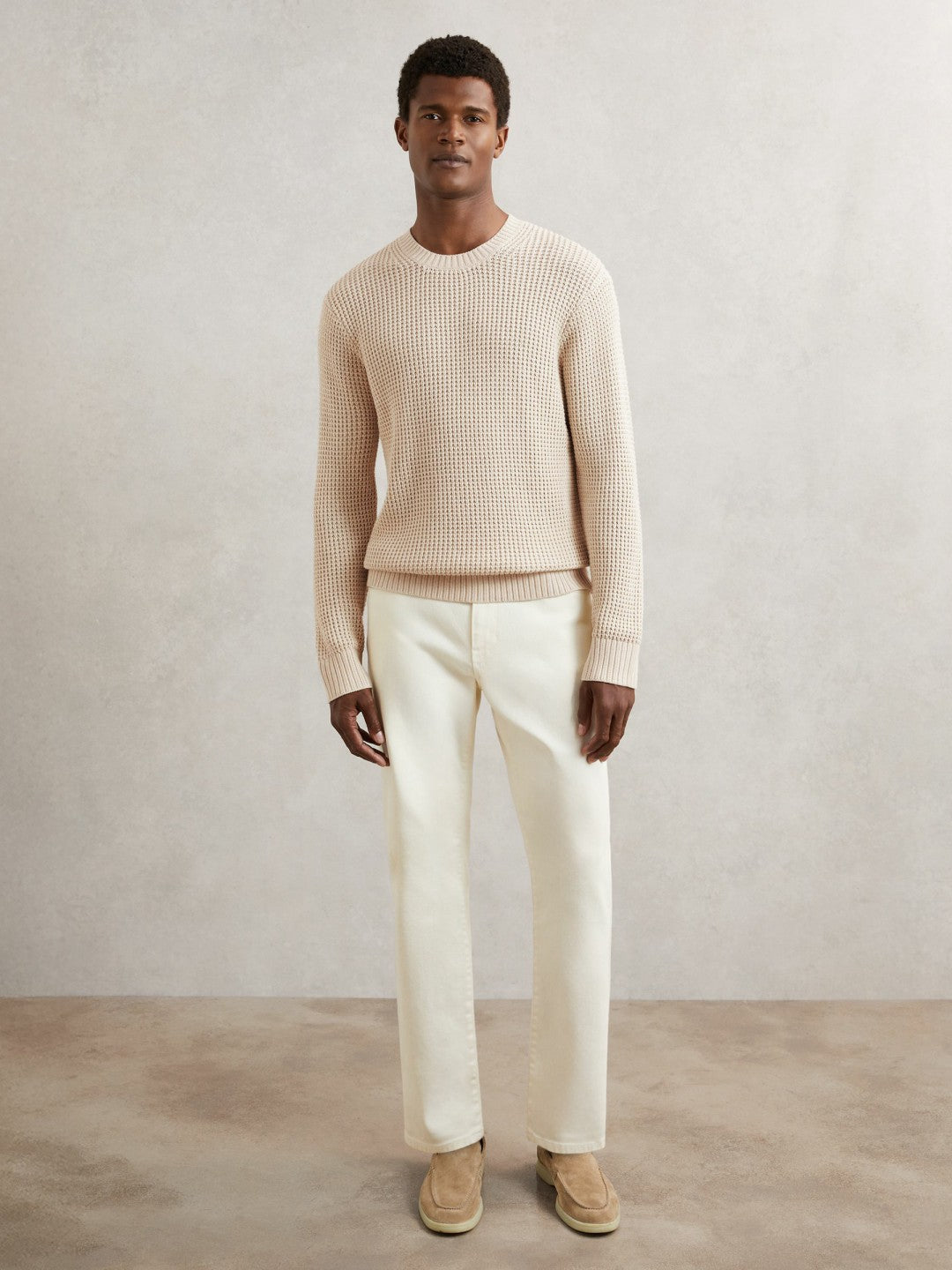 Reiss | Paige Cotton Waffle-Knit Sweater in Natural
