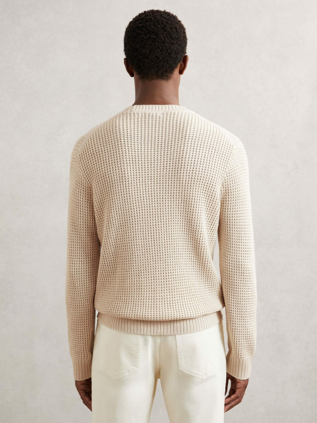 Reiss | Paige Cotton Waffle-Knit Sweater in Natural