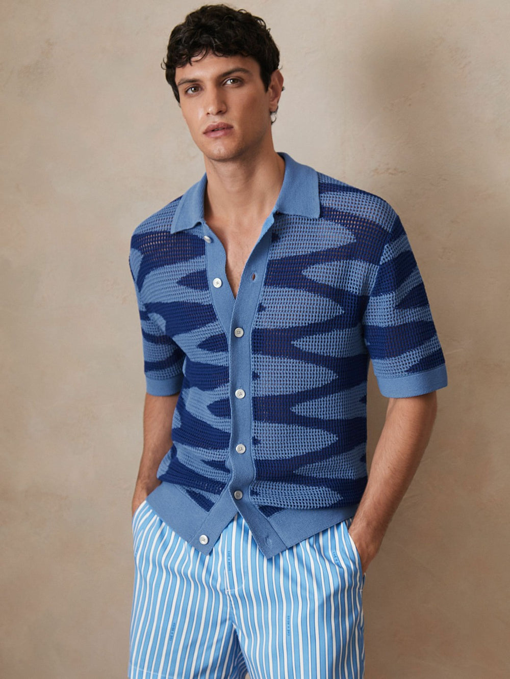Reiss | | Ché Wave Crochet Shirt in Blue
