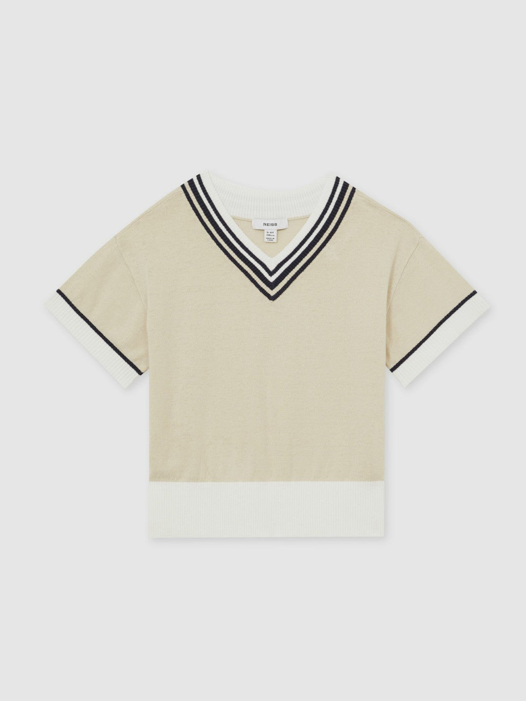 Reiss | 4-9 yrs Cotton-Linen Knit V-Neck Cricket Top in Neutral