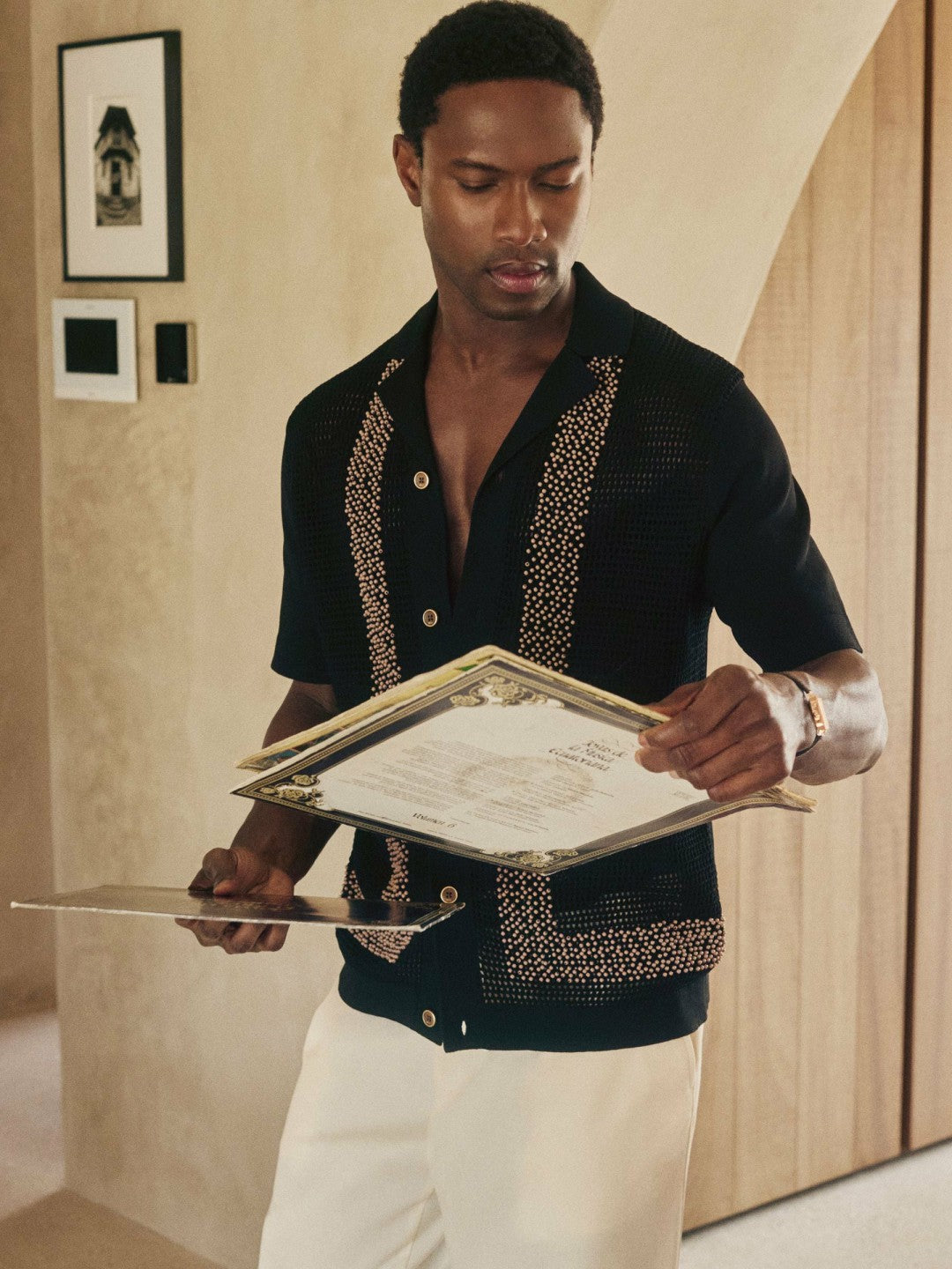 Reiss | | Ché Beaded Crochet Shirt in Black
