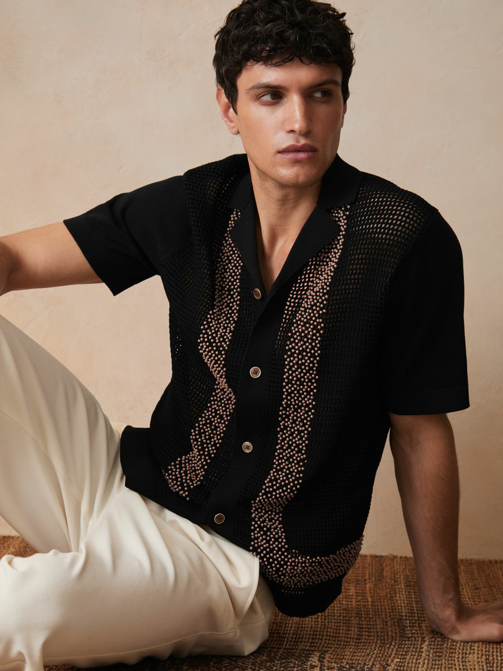 Reiss | | Ché Beaded Crochet Shirt in Black