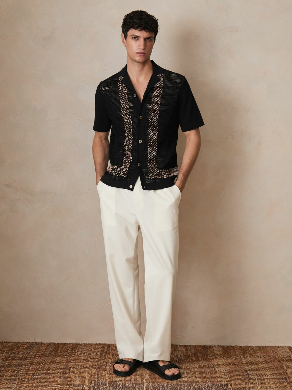 Reiss | | Ché Beaded Crochet Shirt in Black