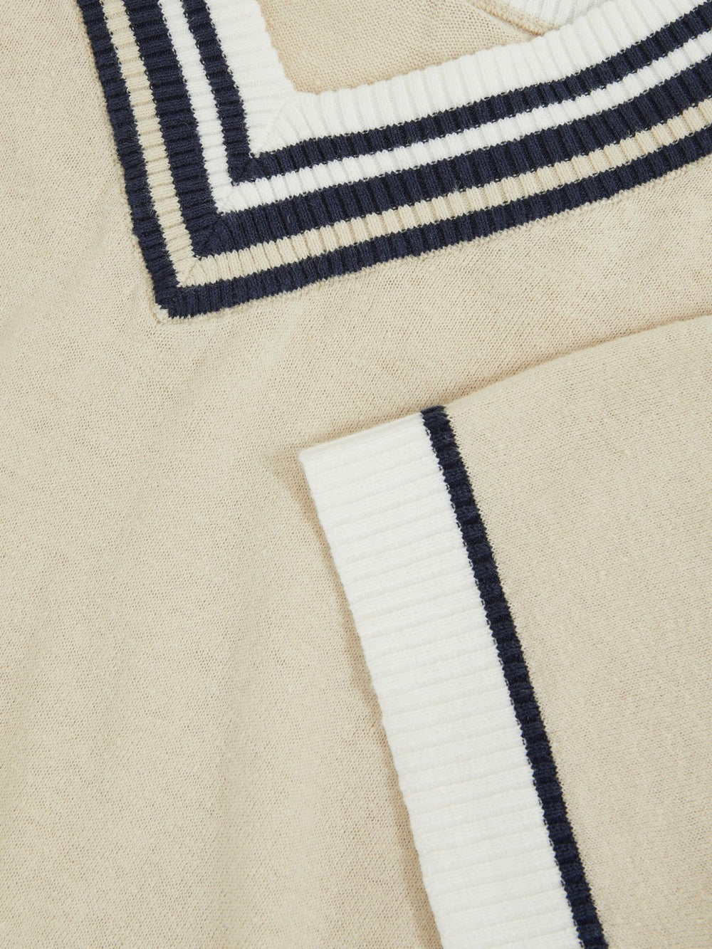 Reiss | 9-13 yrs Cotton-Linen Knit V-Neck Cricket Top in Neutral