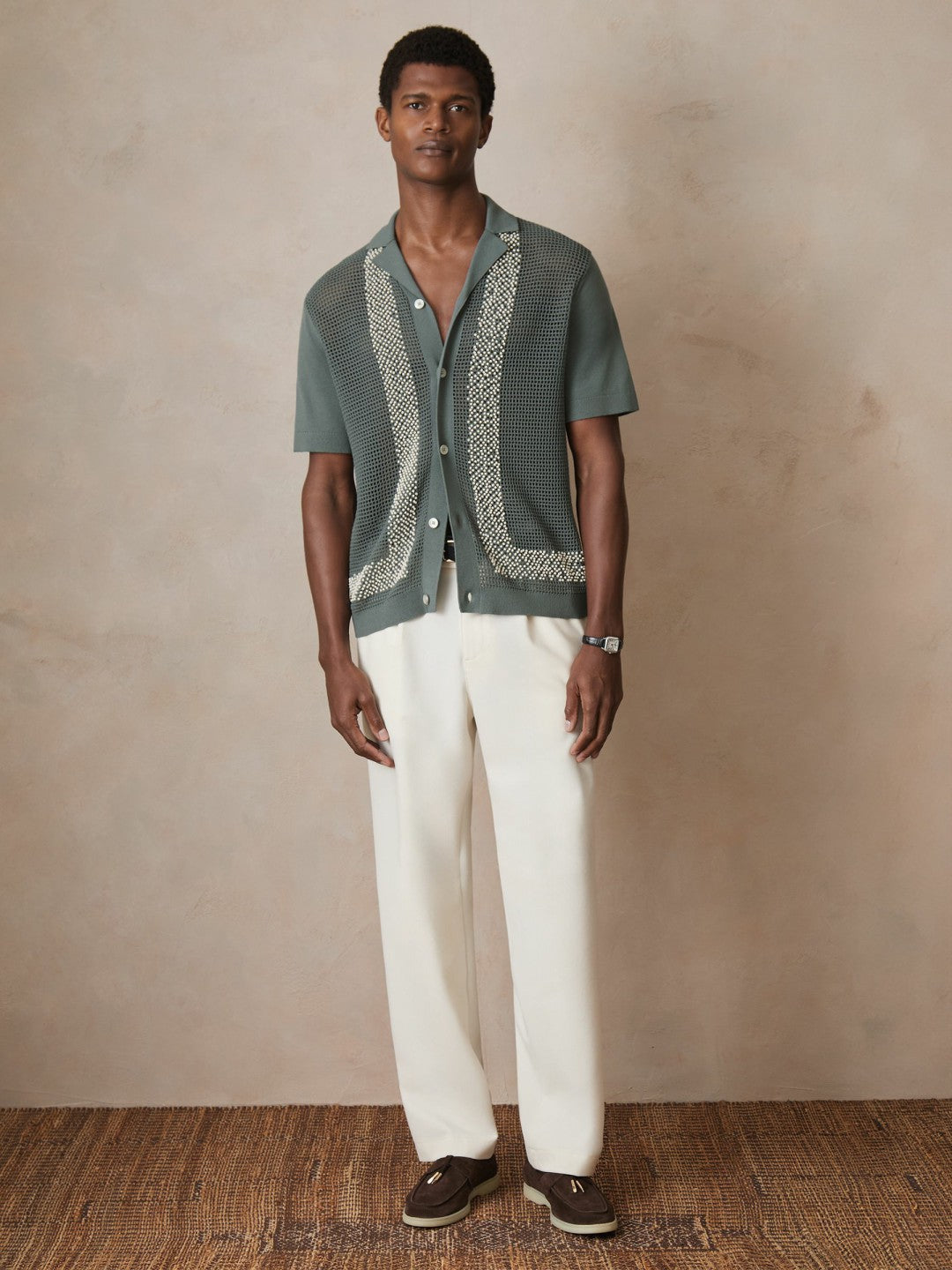 Reiss | | Ché Beaded Crochet Shirt in Sage