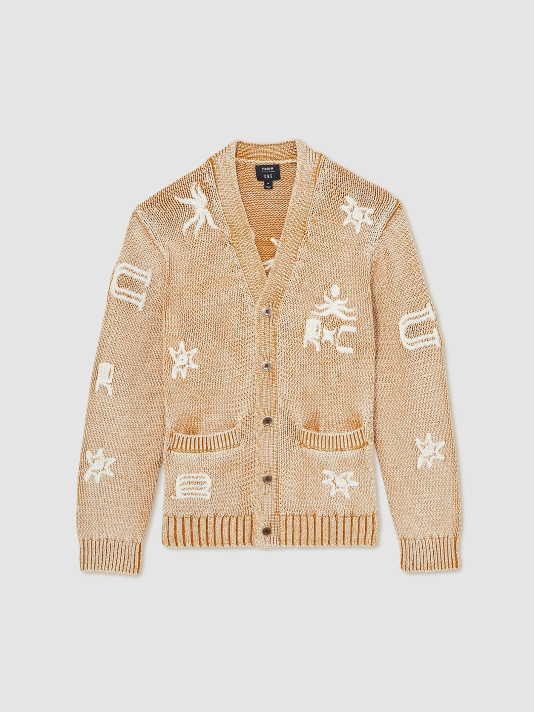 Reiss | | Ché Motif-Embroidered Cardigan in Camel