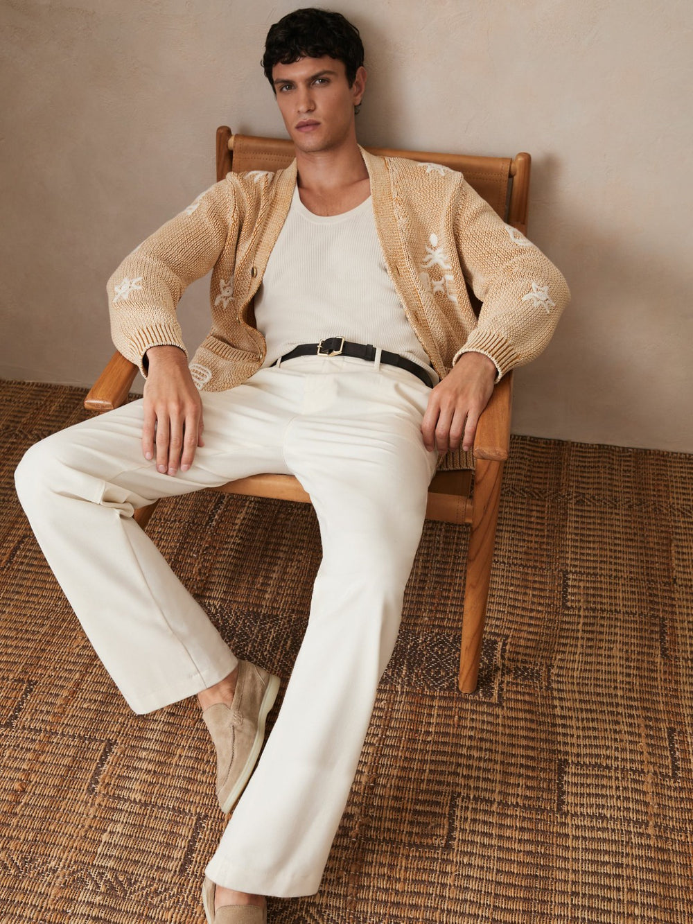 Reiss | | Ché Motif-Embroidered Cardigan in Camel
